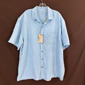 NEW Roundtree Yorke Caribbean Short Sleeve Camp Shirt XL Crystal Blue Hawaiian